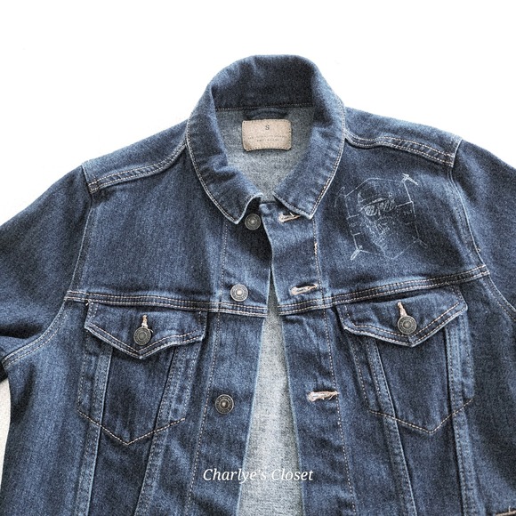 Womens Skull Graphic Indigo Wash Denim Jacket S Festival‎ Grunge Layering Basics - Picture 3 of 8